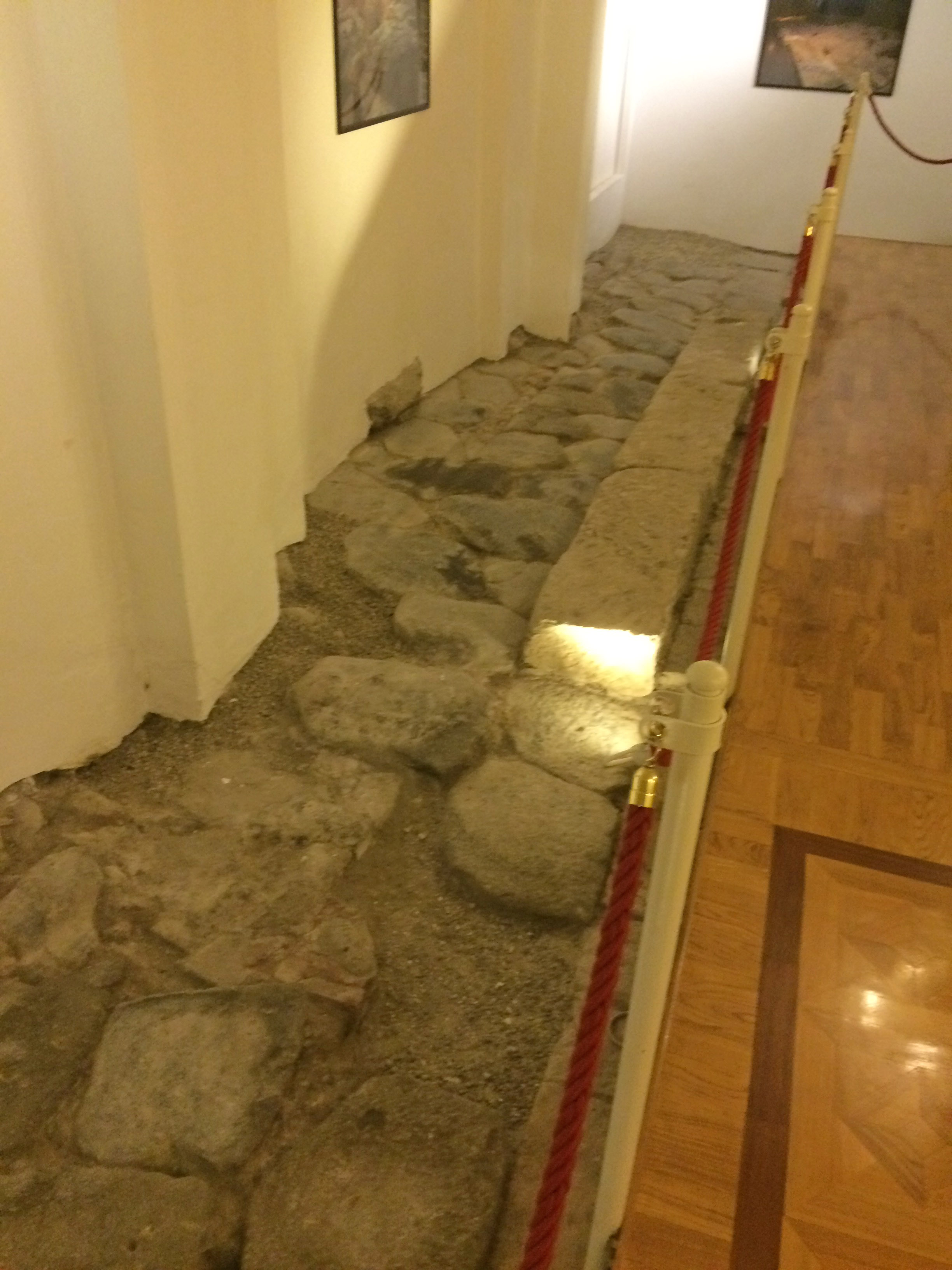 Roman street surface under majestic bologna